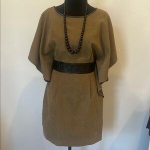 Elegant olive & Brown Dress with Black Accents